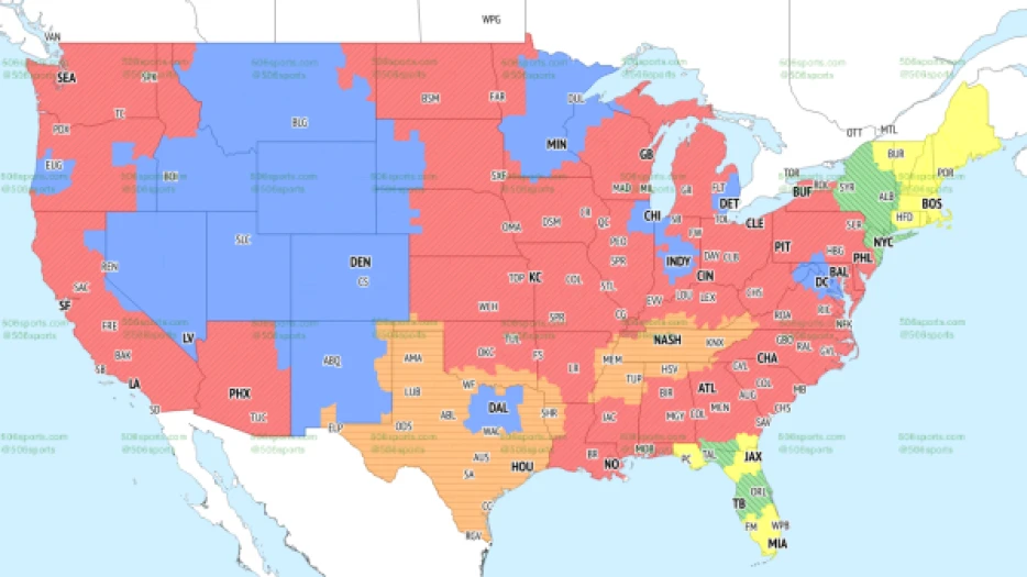 If you're in green, you'll get Giants vs. Buccaneers on TV