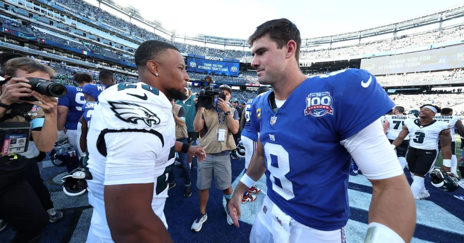 Saquon Barkley’s former Giants teammates cheer him on at the Eagles-Rams playoff game