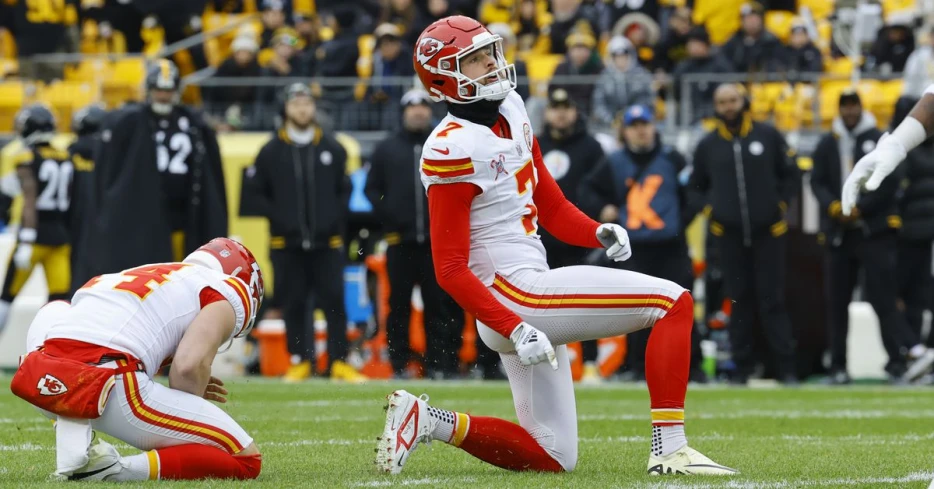 In the postseason, Harrison Butker will continue to land on his left knee