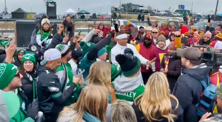 Commanders &amp; Eagles Fans Unite During Tailgate Before NFC Championship To Unleash Brutal Insult On The Dallas Cowboys