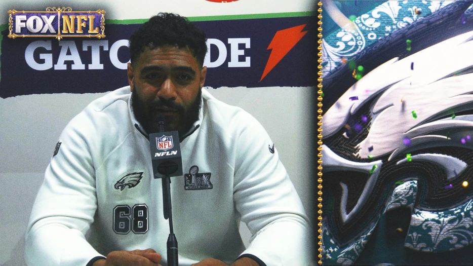 Jordan Mailata on blocking for Saquon Barkley: 'I feel bad for the defense' | Super Bowl LIX Opening Night