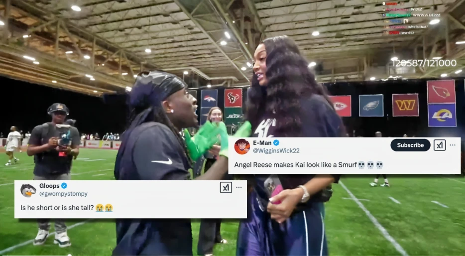 Social Media Is Wondering The Same Thing After Kai Cenat Makes A Hilarious Plea To Coach Angel Reese During NFL Flag Football Game