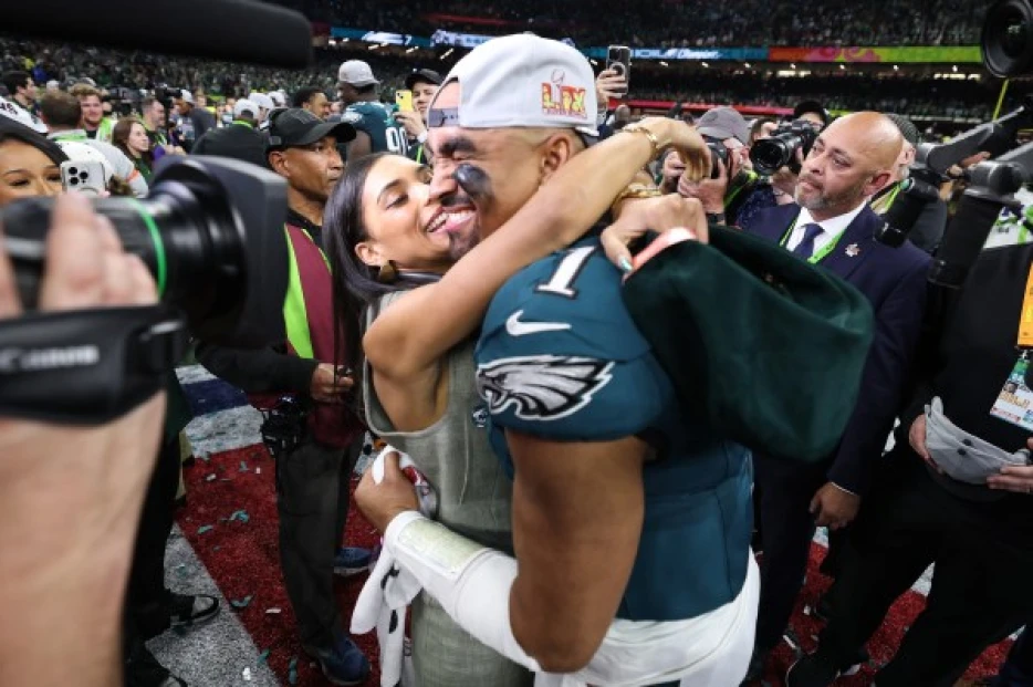 Jalen Hurts and fiancée Bry Burrows took the sweetest celebratory Super Bowl photos