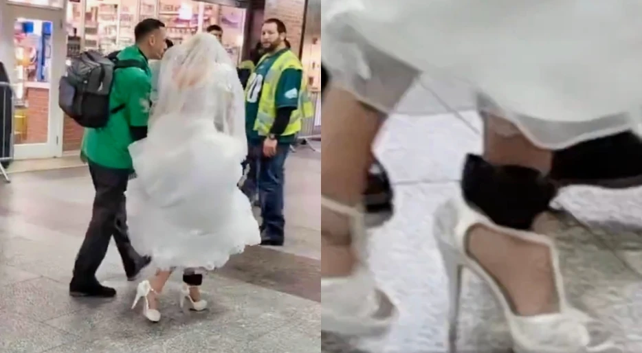 Female Eagles Fan Got Married While Wearing An Ankle Monitor Under Her Wedding Dress At Super Bowl Parade