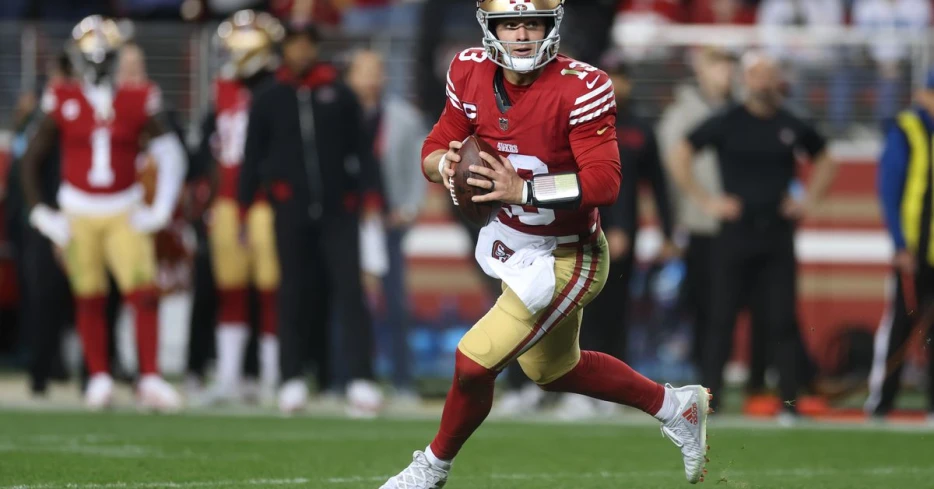 Where does Brock Purdy rank among the 32 starting NFL quarterbacks?