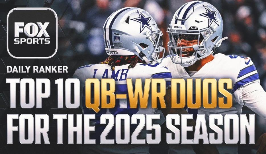 Who are the top 10 QB-WR duos in the NFL entering 2025 season?