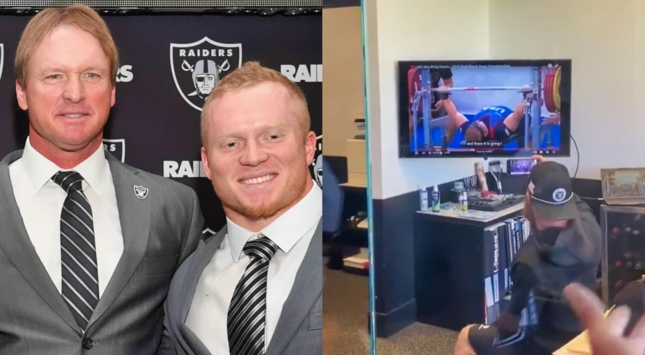 Raiders Players Were Going Crazy Watching Jon Gruden’s Son Go Full “Beast Mode” On TV At Powerlifting World Championships