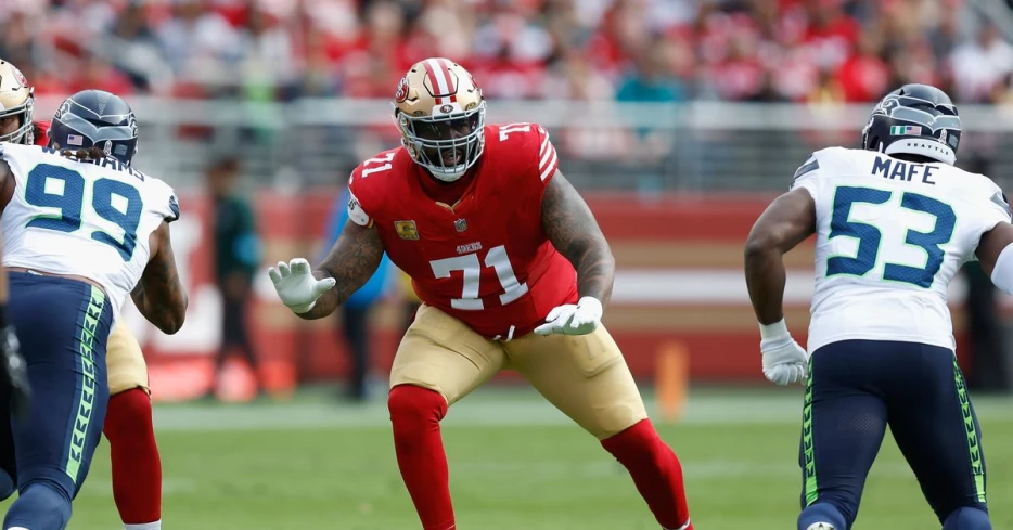 PFF ranks the 49ers' offensive line as a borderline top-10 unit