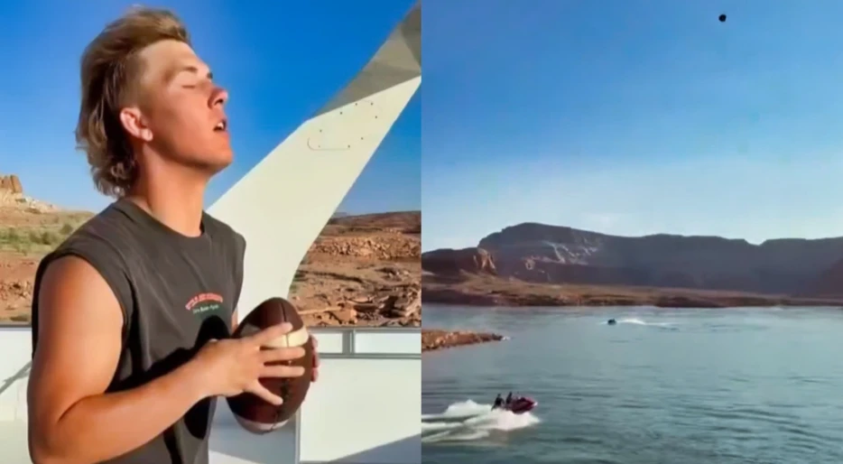 Giants QB Jaxson Dart Made The Most Insane Throw To His Friend On A Jet Ski With The Simple Flick Of His Wrist