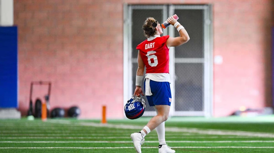 Giants QB Jaxson Dart’s first training camp pass was a pick-6