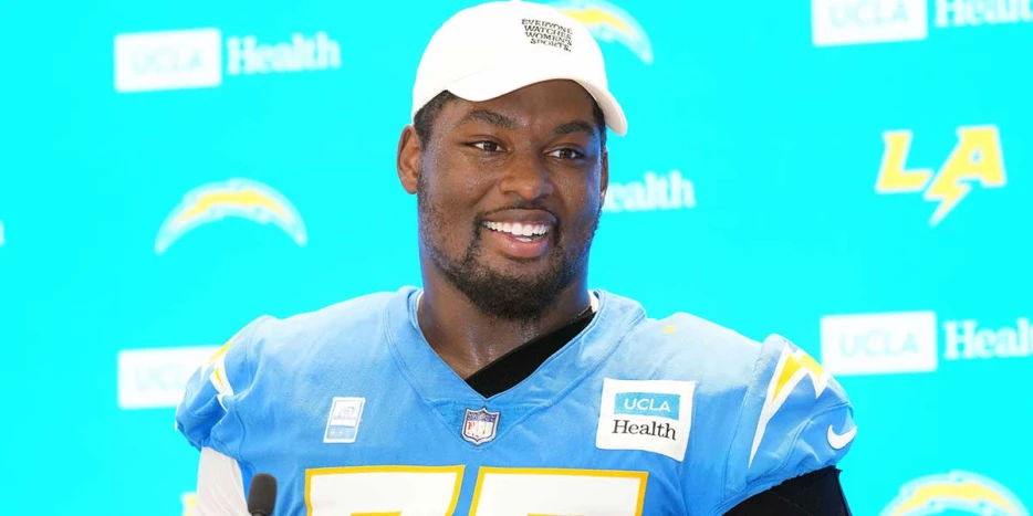 Chargers’ Jim Harbaugh sounds off on Zion Johnson’s trial run at new position