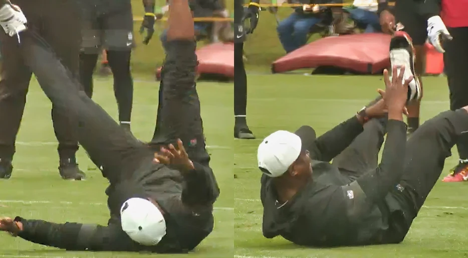 Falcons Head Coach Raheem Morris Got Laid Out By One Of His Players In Practice And Then Flips Him The Bird