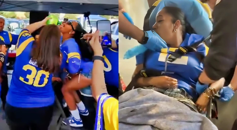 Shocking Video Shows Female LA Rams Fan Twerking, Partying &amp; Drinking Too Much Before Blacking Out &amp; Getting Taken Away In Ambulance During Preseason Game