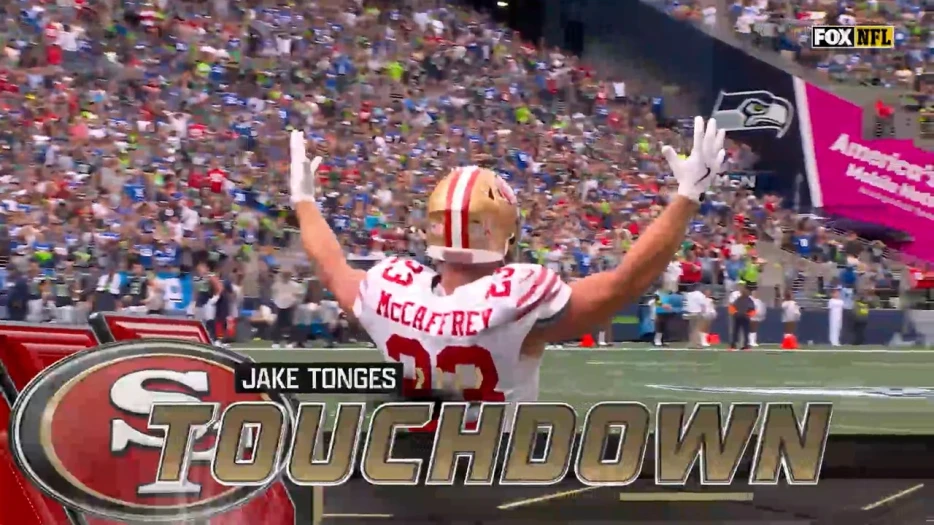49ers’ Brock Purdy throws 4-yard TD to Jake Tonges to take lead vs. Seahawks | NFL Highlights