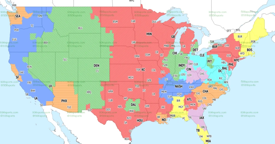 Broncos at Colts TV broadcast map for Week 2