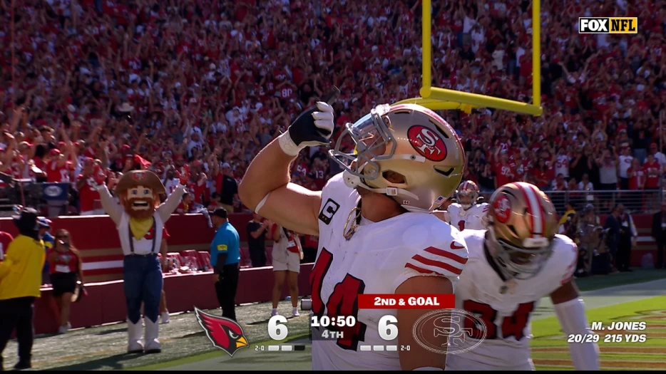 49ers’ Mac Jones throws 2-yard TD to Kyle Juszczyk to take lead over Cardinals | NFL Highlights