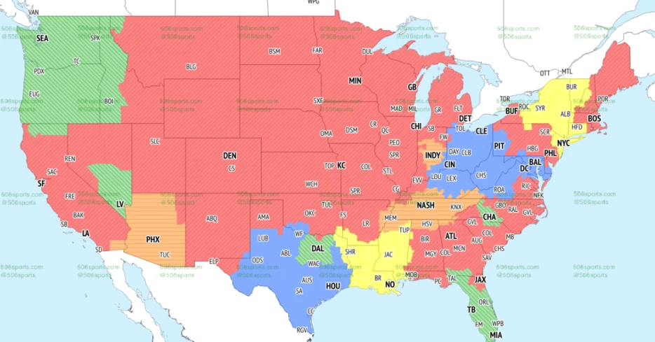 Broncos at Eagles TV broadcast map for Week 5