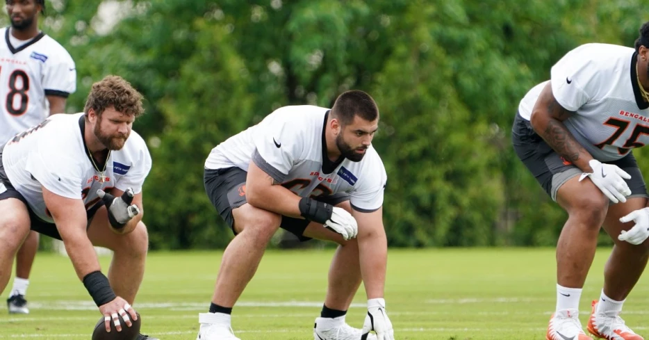 Dylan Fairchild takes starting reps at left guard