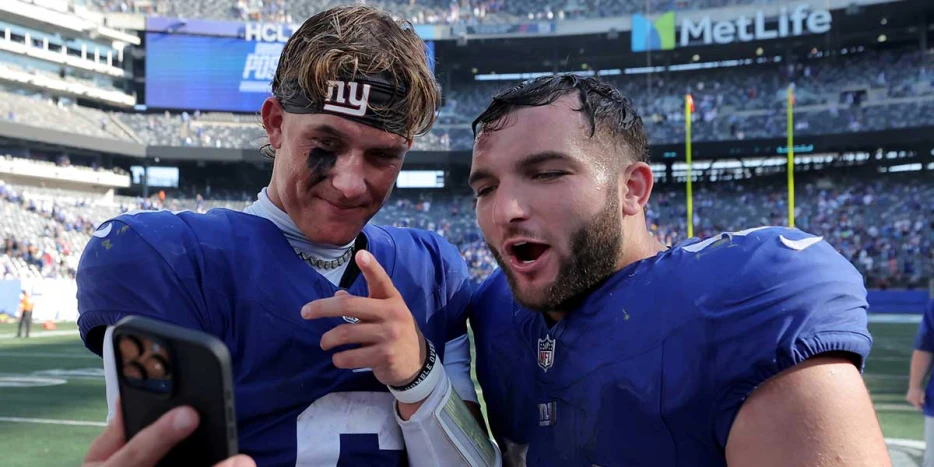 Giants QB Jaxson Dart seen screaming after Cam Skattebo’s disgusting injury