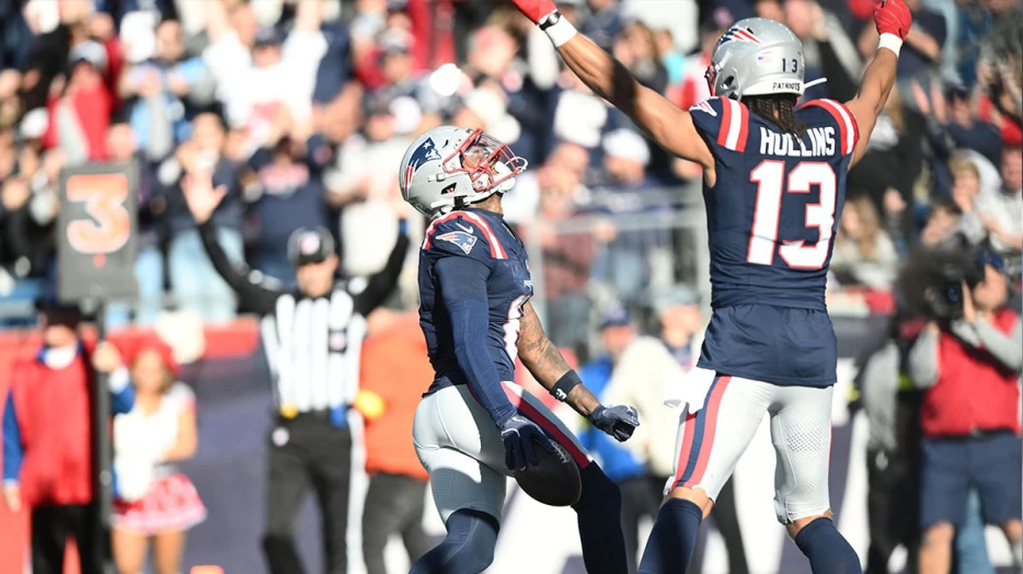 Patriots’ Stefon Diggs finally scores a TD as Drake Maye shakes off Myles Garrett