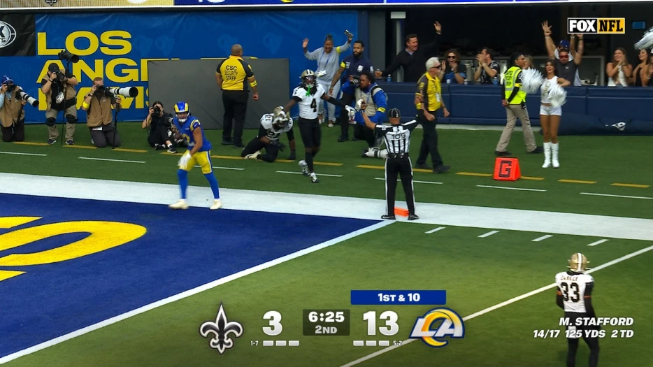 Matthew Stafford connects with Puka Nacua on incredible 39-yard TD catch, extending Rams' lead over Saints | NFL Highlights