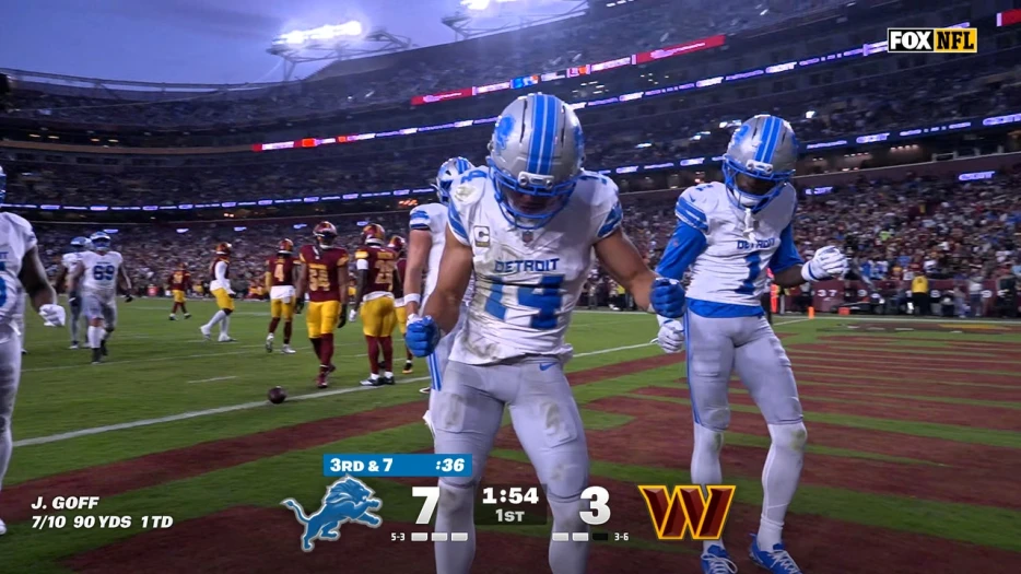 Jared Goff finds Jahmyr Gibbs for 14-yard TD to give Lions 7-0 lead over Commanders | NFL Highlights