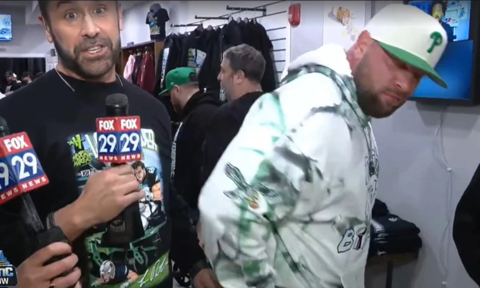 Eagles Fan Pulls His Pants Down on Live Television, Revealing Tush Push Tattoo