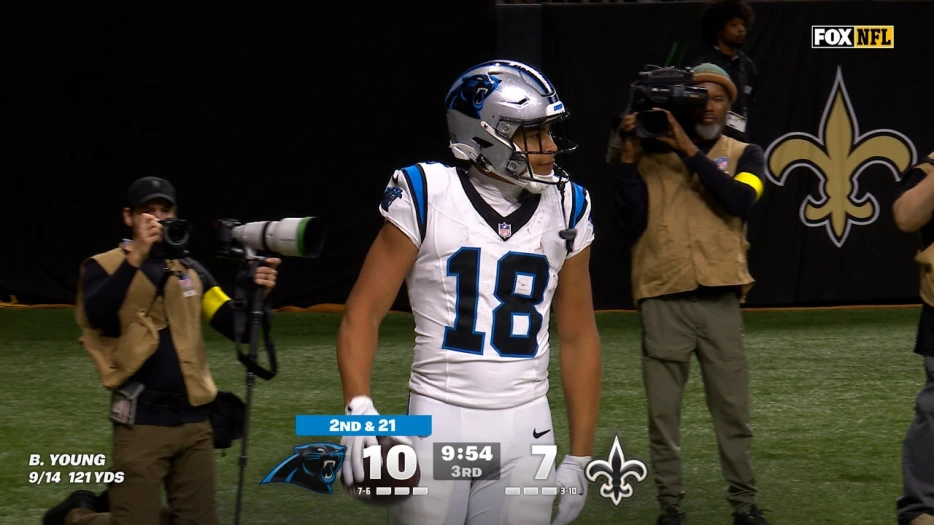 Bryce Young floats 32-yard TD pass to Jalen Coker, extending Panthers’ lead over Saints | NFL Highlights