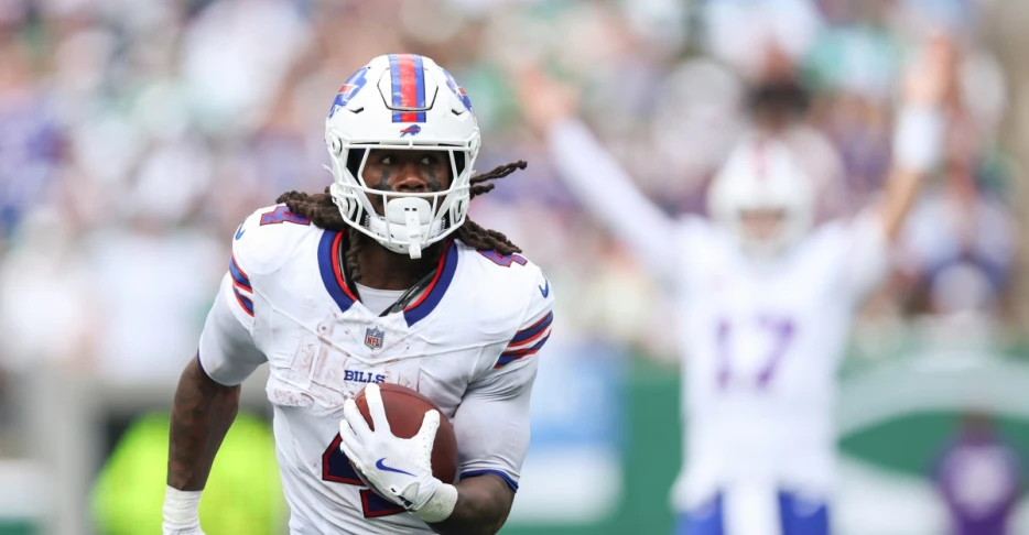 James Cook challenging Jonathan Taylor for 2025 NFL rushing yards title