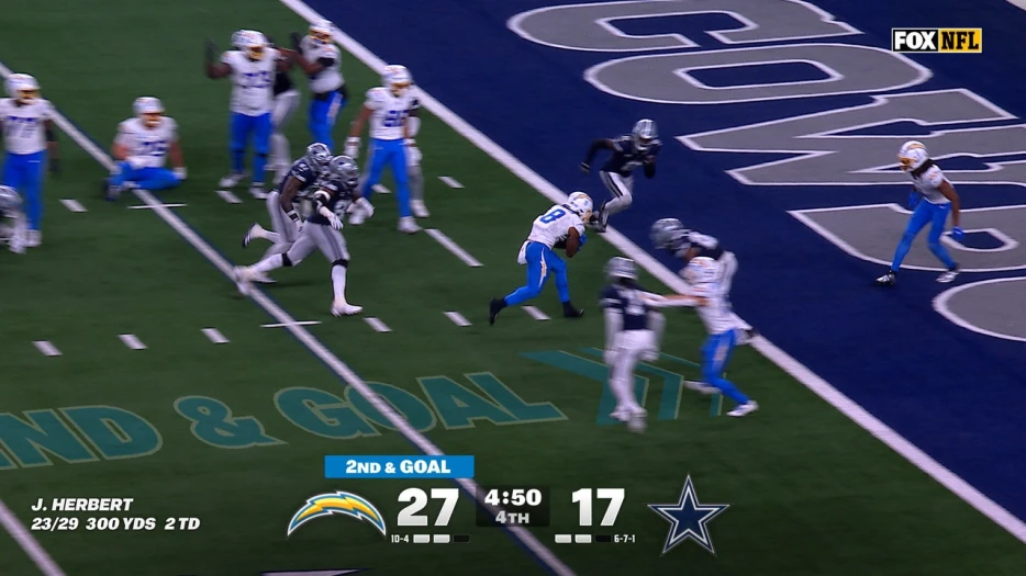 Chargers’ Omarion Hampton rushes for five-yard TD, extending lead over Cowboys | NFL Highlights
