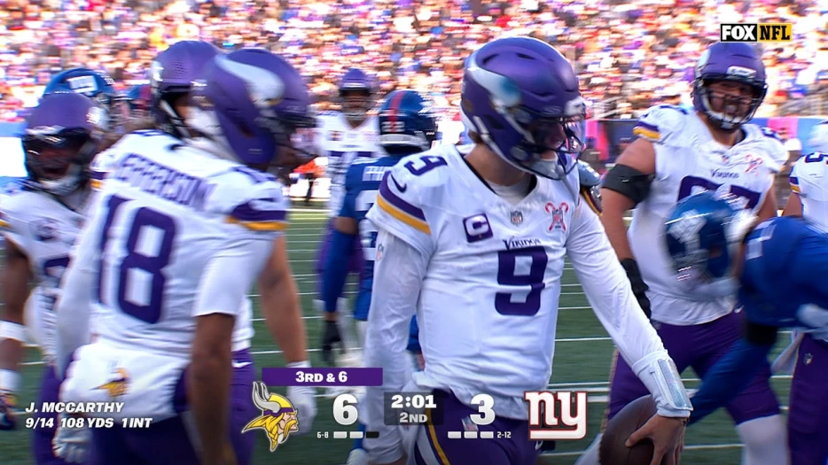 J.J. McCarthy rushes for 12-yard TD, extending Vikings' lead over Giants | NFL Highlights