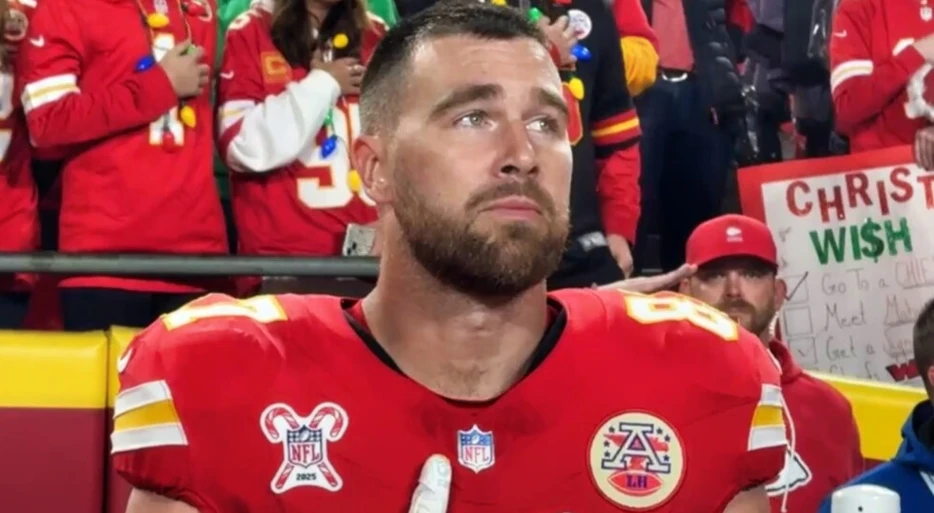 Travis Kelce Looked Like He Wanted To Cry During His Final National Anthem At Arrowhead [VIDEO]