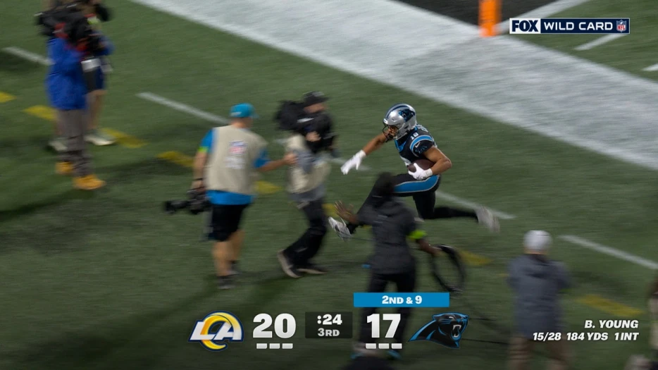 Jalen Coker’s 52-yard reception sets up Chuba Hubbard’s TD as Panthers take lead over Rams | NFL Highlights