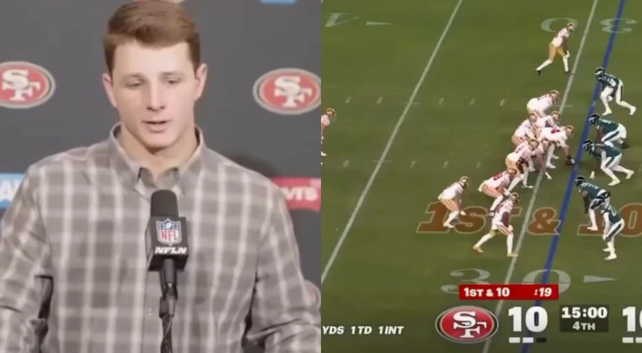 Brock Purdy Rats Himself Out For Making “Business Decision” And Letting His Teammate Get Lit Up By Jalen Carter On Game-Changing Play vs. Eagles [VIDEO]