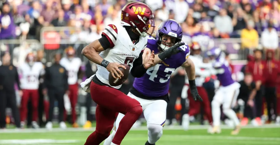 Predict Commanders QB Jayden Daniels’ sacks &amp; rushing yards for 2026